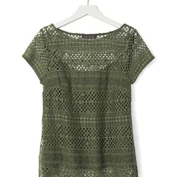Banana Republic Mixed Lace SS Top - Green (NWT) - Picture 1 of 10